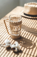 Coffee tea water clear transparent glass mug glass cup with rattan cup holder