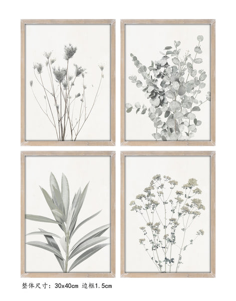 11"Lx14-1/4"H Wood/MDF/Glass Wall Decor,w/Botanicals 4 styles (28x35.5cm)