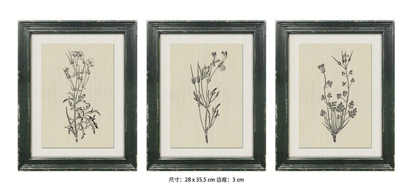 11"Lx14-1/4"H Wood/MDF/Glass Wall Decor,w/Botanicals 3 styles  (28x36cm）