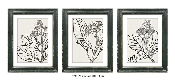 11"Lx14-1/4"H Wood/MDF/Glass Wall Decor,w/Botanicals 3 styles  (28x36cm）